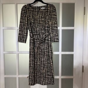 Calvin Klein Black and Cream Grid Long Sleeve Dress